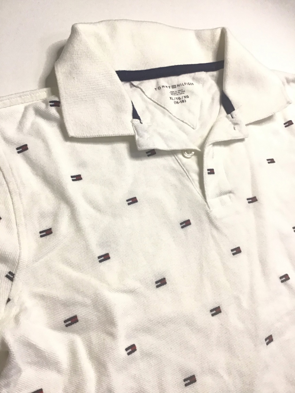 Tommy Hilfiger White Polo with Red and Navy Micro Logos